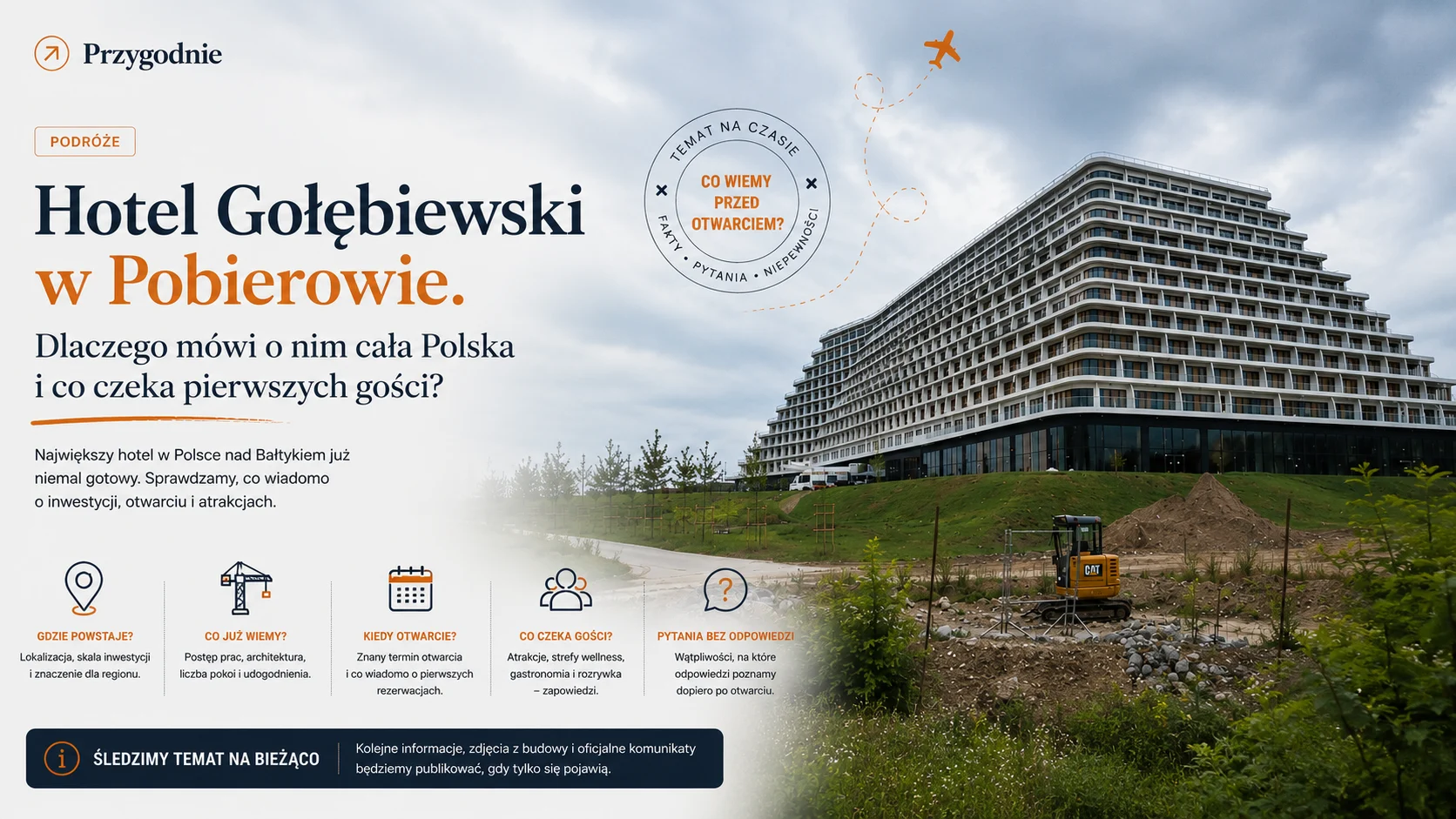 Hotel Gołębiewski w Pobierowie widziany z lotu ptaka, z jasną bryłą resortu między lasem a Bałtykiem.